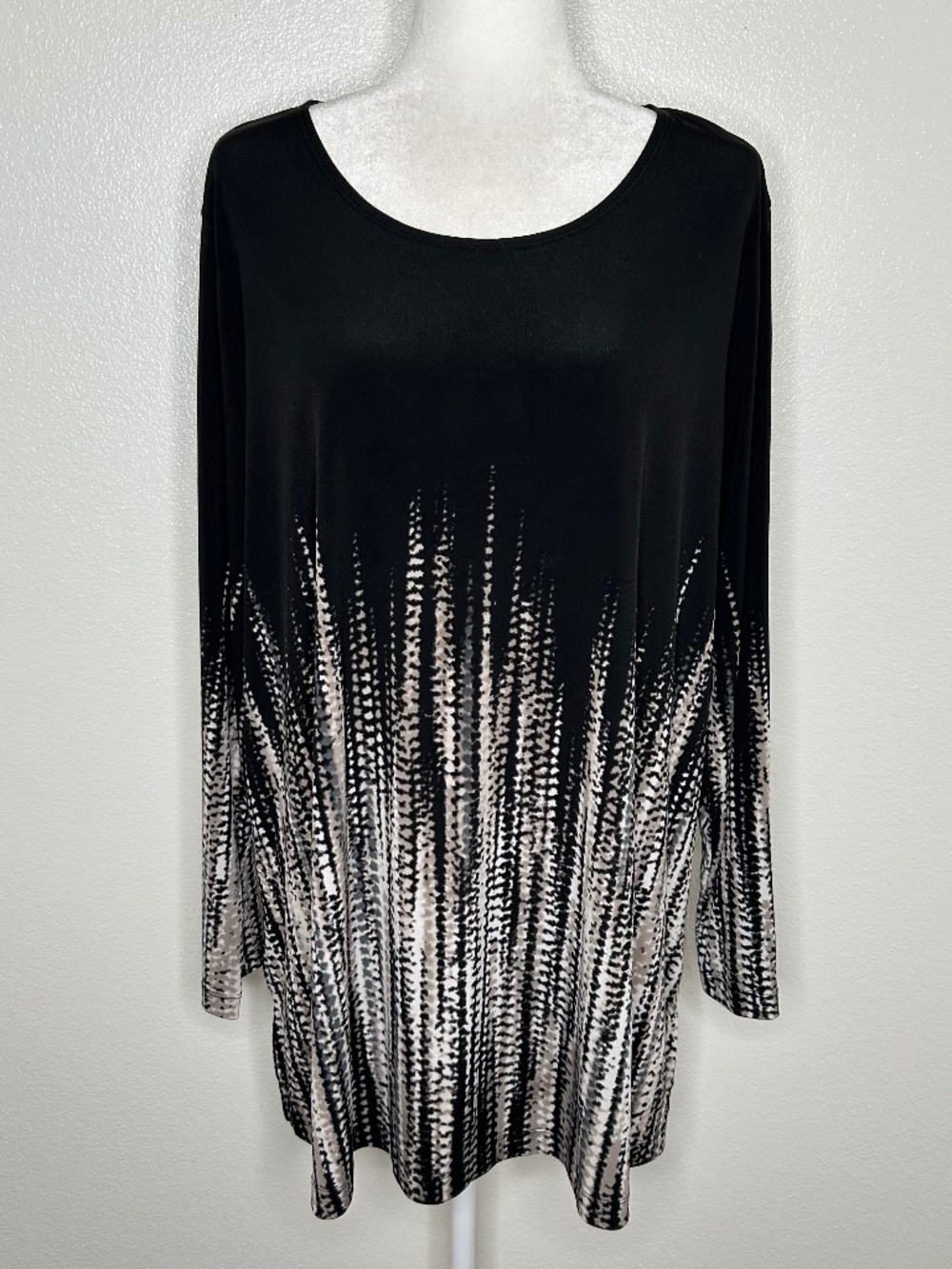Susan Graver Womens Black & Cream Patterned Long Sleeve Jersey Top Plus Size 2X